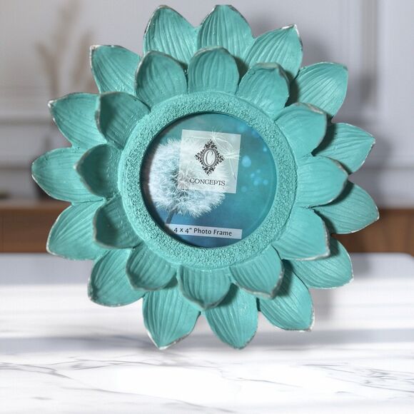 Blue Lotus flower shaped-silver accent Photo Frame-Easel Back By Concep - Picture 2 of 5